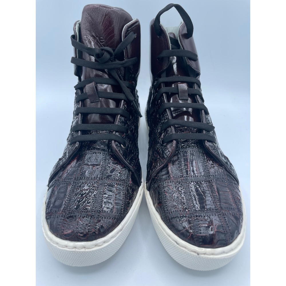 Belvedere Mens Black Cherry Crocodile Leather High Top Sneakers Vero Y01 Size 8 - Picture 2 of 10